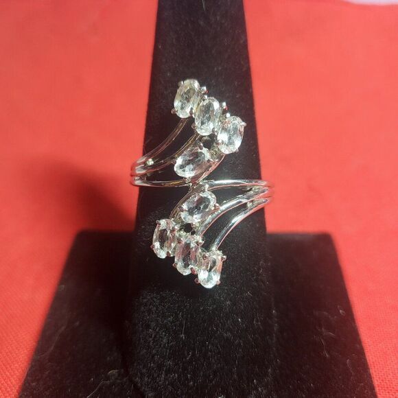 White Topaz Stainless Steel Bypass Ring - Picture 1 of 5